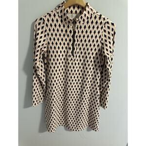 Spartina 449 Geometric Print Quarter Zip Pink Navy Size Small Resort Coastal